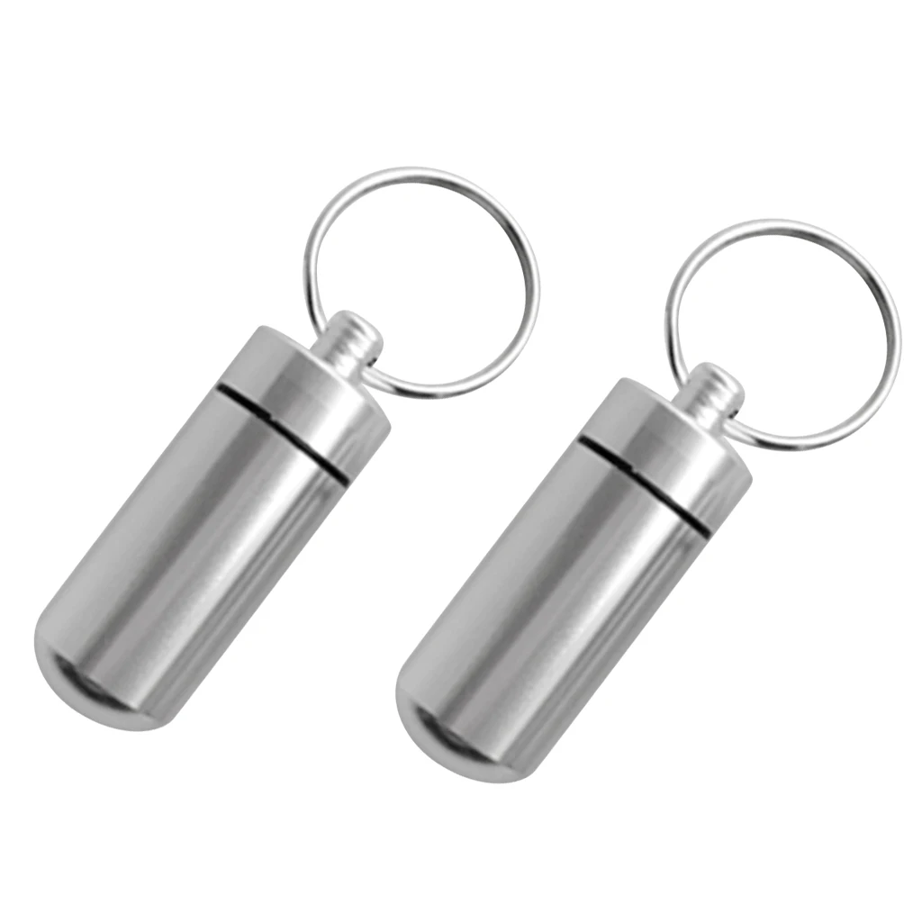 2pcs High Quality Aluminum Alloy Waterproof Pill Case Keychain Storage Box Pill Container Keyring For Camping Hiking Traveling