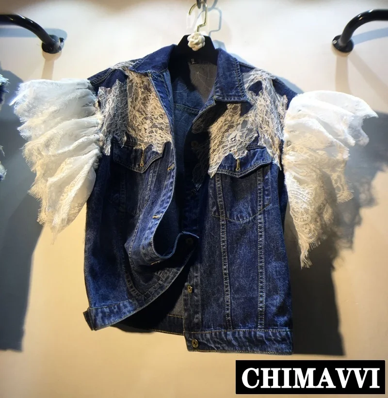 

European 2019 Autumn Loose Stitching Lace Denim Clip Top Female Jeans Vest High Street Women's Casual Cowboy Waistcoat