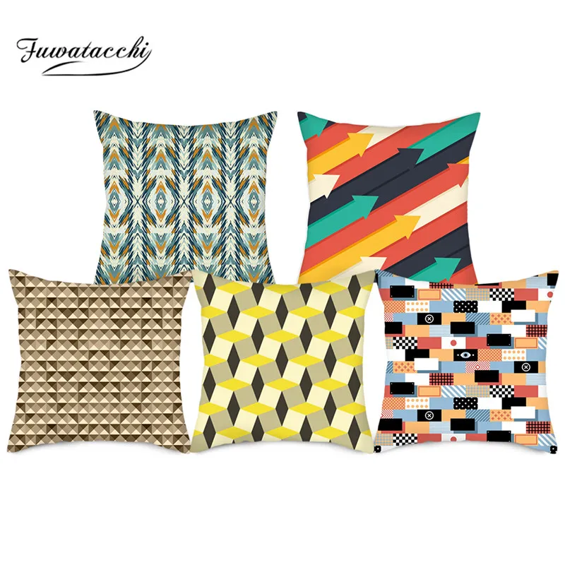 

Fuwatacchi Color Stripe Geometry Cushion Cover Striped Diamond Wave Throw Pillow Cover for Home Chair Decorative Pillows