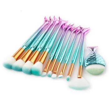 

11Pcs Mermaid Fish Tail Makeup Brush Set Face Foundation Powder Eyeshadow Eyebrow Blush Contour Blending Cosmetics Brushes Kit