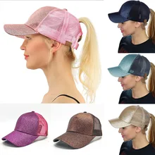 1 шт. сетчатые шляпы блестящие флуоресцентные летние панамки женские блестки Модные грязные булочки Snapback конский хвост бейсболка