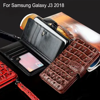

Case for Samsung Galaxy J3 2018 Luxury coque phone Case Crocodile Snake Leather Flip cover with Card Slot Wallet bag funda