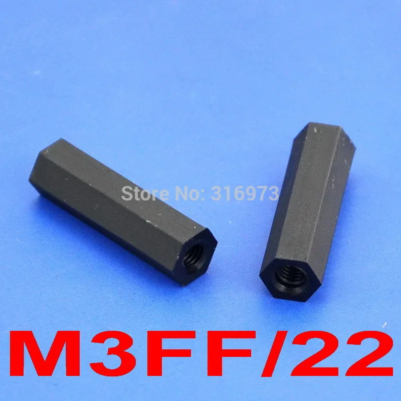

(50 pcs/lot ) 22mm/0.87" Black Nylon M3 Threaded Hex Female-Female Standoff Spacer.