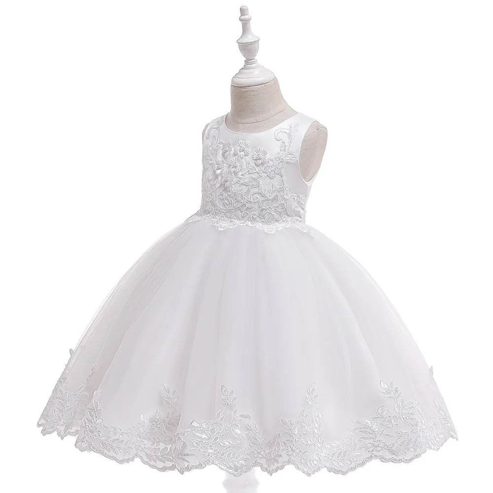 Бальное платье, белое платье с цветочным узором для девочек на свадьбу, Кружевное платье-пачка принцессы с аппликацией, торжественные платья в