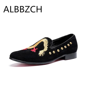 

Black Embroidered Men Loafers Flats Dress Shoes Male Loafers Casual Wedding And Party Leather Oxford Shoes Slip On Big Yards 46