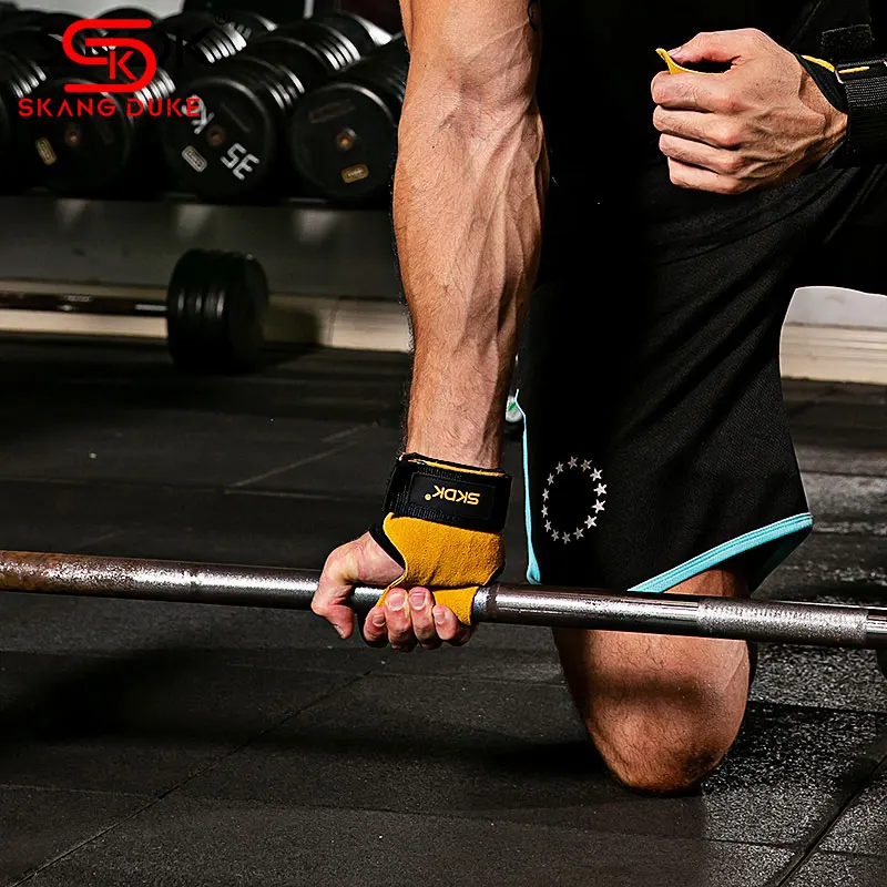 Pro Lifting Grip Leather Gymnastics Weight Lifting Grips Anti-Skid Gym Fitness Gloves Crossfit Trainining+1 Bracelet Gift