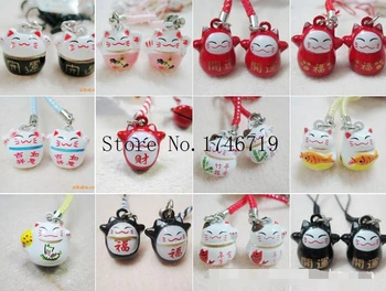 

Free Shipping 200 pcs Cute Cartoon Cat key chains Pendant Cell Phone Charm Straps with Bell Cartoon For Gift FC-2