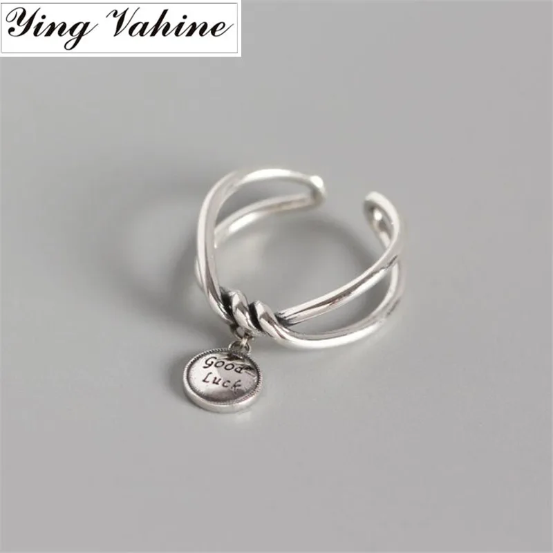 

ying Vahine Best Gift for Girlfriends 925 Sterling Silver Letters "good luck" Rings for Women anillos mujer