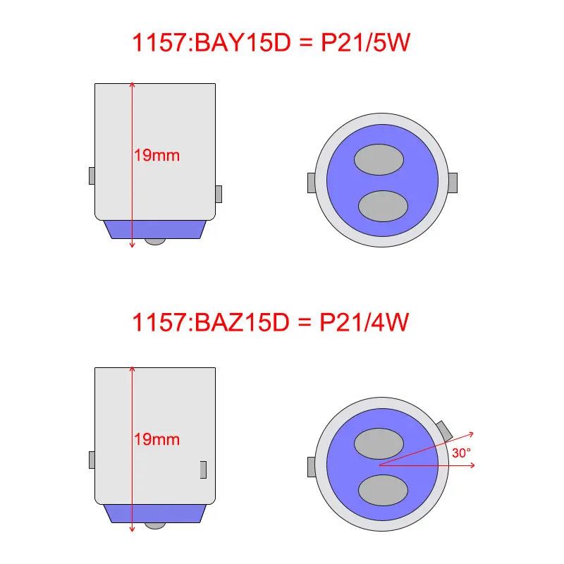 2X 1157 BAY15D 7225 BAZ15d P21/4 Вт P21W/5 красный/белый с острым чипом светодиодный 5 двойной