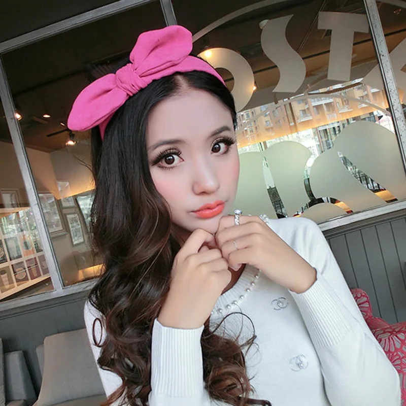 Korean Girl Red Blue Green Fabric Wrap Bow Knot Hairbands Cute Rabbit