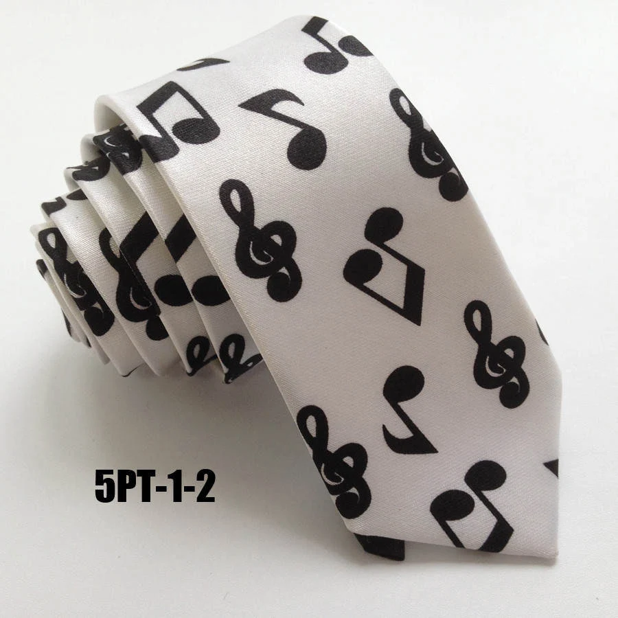 5 см галстук музыкальный нот галстук черный с белым g-clef Gravata в середине - Цвет: Picture Color