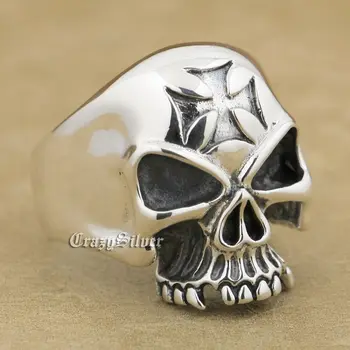 

925 Sterling Silver Skull Cross Mens Biker Rocker Punk Ring 9Q023 US Size 7 to 14