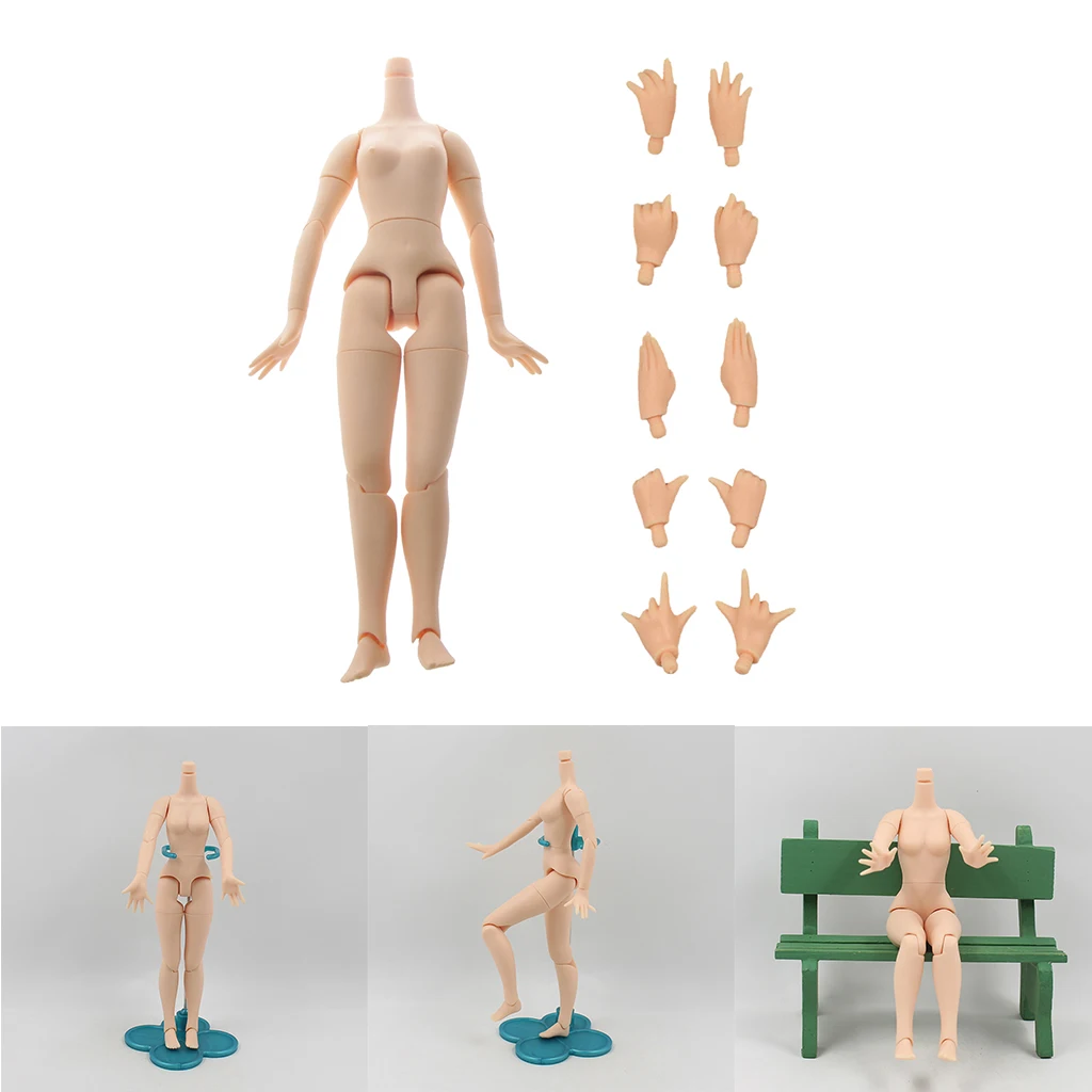 19-Jointed Girl Doll Body Parts and 5 Pairs Hands Set for Blythe Dolls Custom Making Parts Accessory
