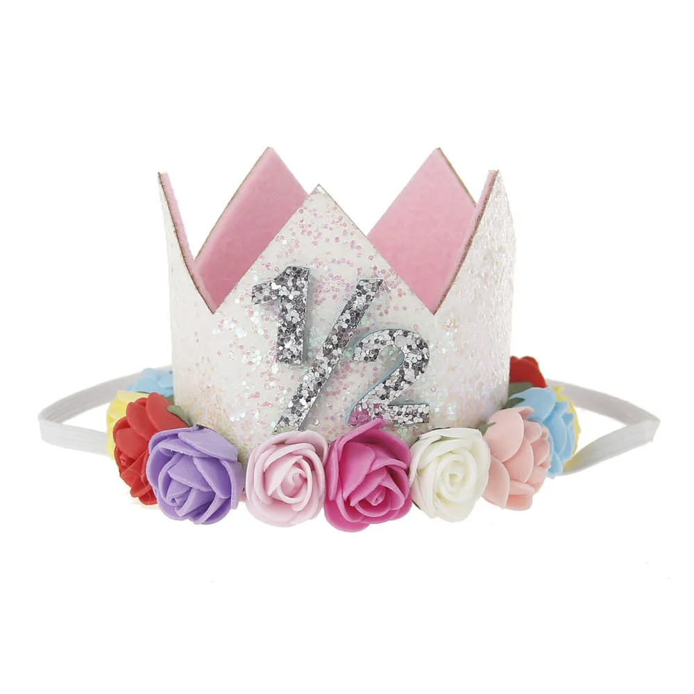 Модная повязка на голову с цветочной короной для маленьких детей, повязка на голову с блестками и короной для новорожденных, подарок на день рождения, повязка для волос, аксессуары для волос