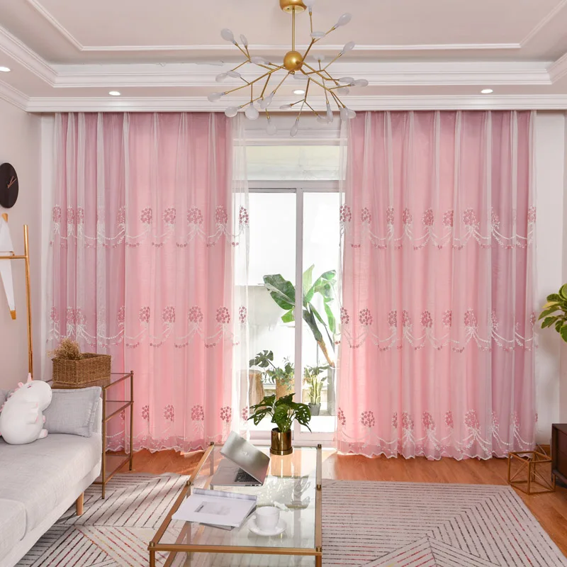Вышитый букет вуаль шторы розовый Свадьба Дети Девочка принцесса спальня лечение окна шторы марлевые WP071C