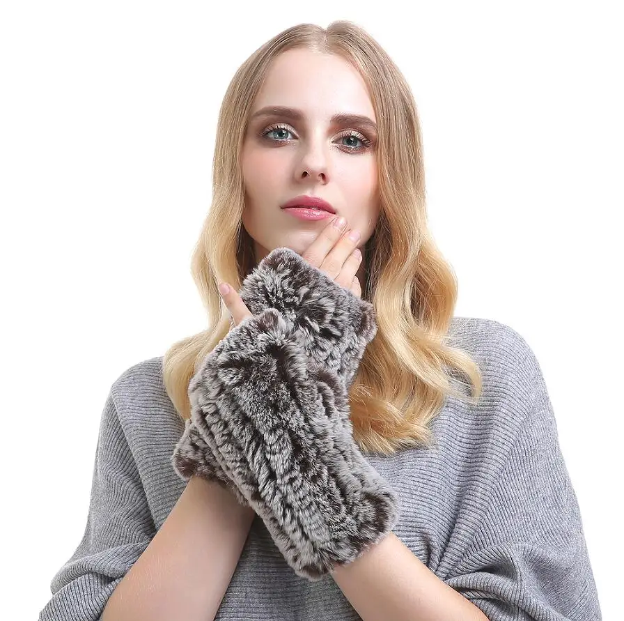 YCFUR перчатки без пальцев женские мягкие эластичные вязаные Настоящий мех кролика женские перчатки Женские варежки перчатки зимние - Цвет: coffee