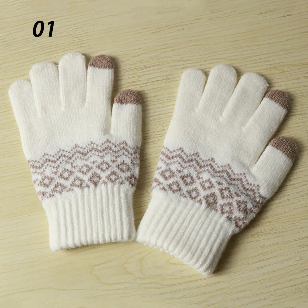 B01 Patchwork White Sparsil зимние Новые Волшебные вязаные перчатки с сенсорным экраном, утолщенные перчатки на все пальцы, теплые перчатки, Стрейчевые вязаные варежки для мужчин и женщин - Цвет: B01 Patchwork White