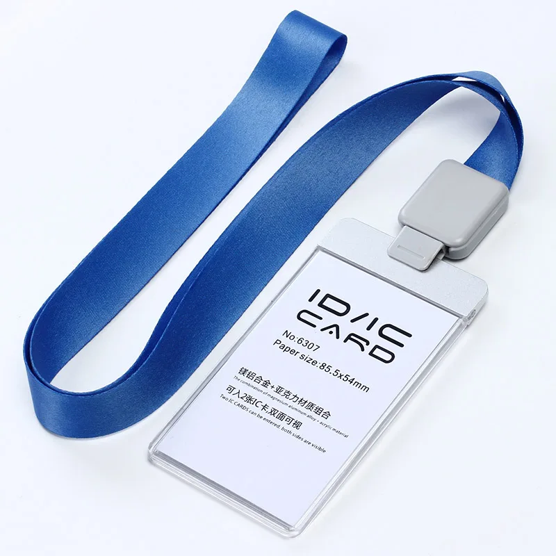 Acrylic Clear Access Card ID IC Card Badge Holder Work Card with Polyester Lanyard,Factory Price, LOGO Custom Lanyard - Цвет: V blue set