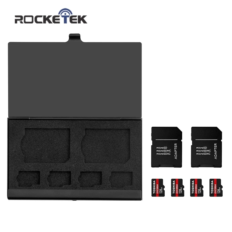 Rocketek алюминиевый чехол для хранения карт памяти sd microsd/micro sd держатель сумка коробка памяти помещается с 2 sd-картами и 4 картами micro sd