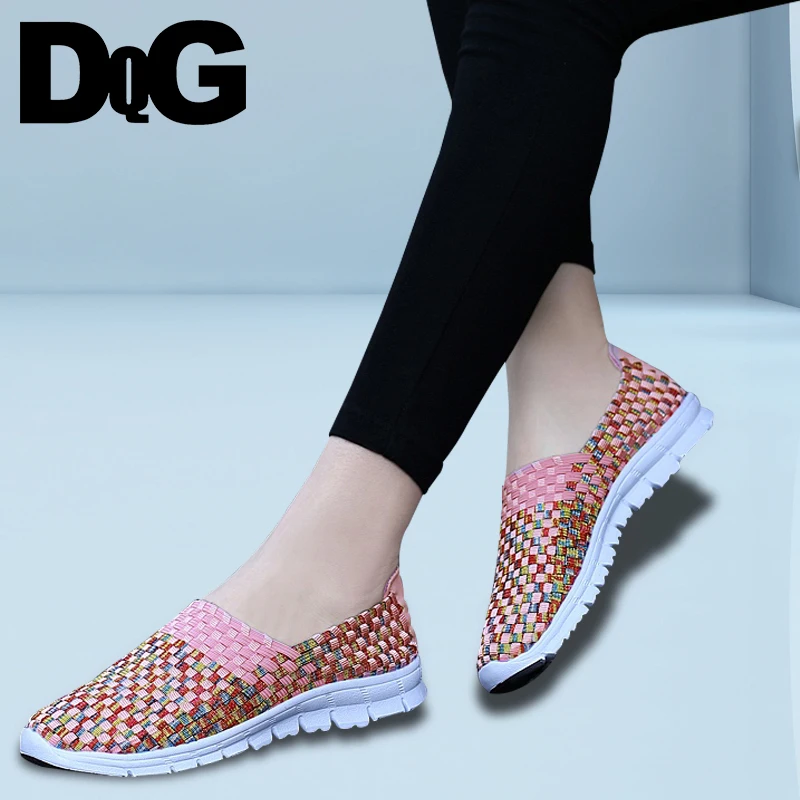 

DQG 2018 Spring Casual Slip On Woven Women Shoes Brand Flats Shallow Female Shoes Mixed Colors Basic Ladies Shoes