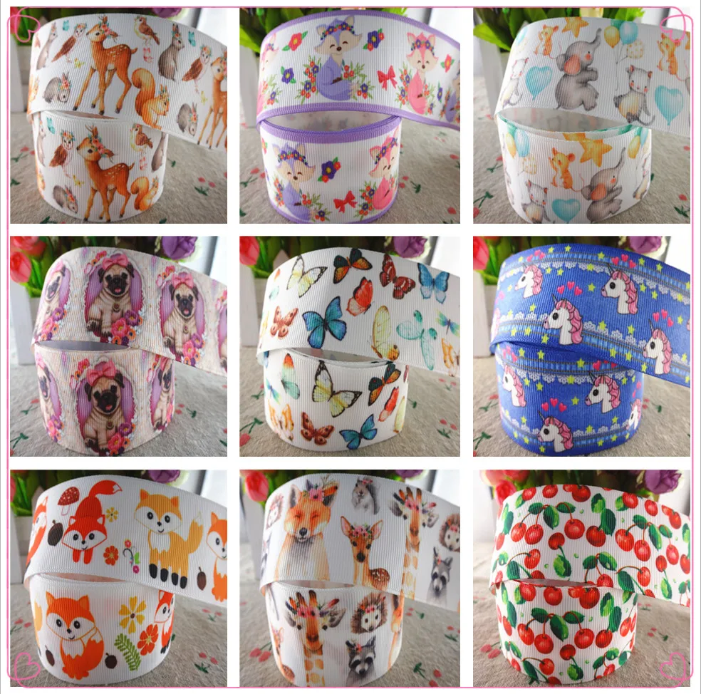 

18091904, 1" 25mm,1-1/2" 38mm, 10 yards animals printed grosgrain ribbons DIY hair bows handmade materials