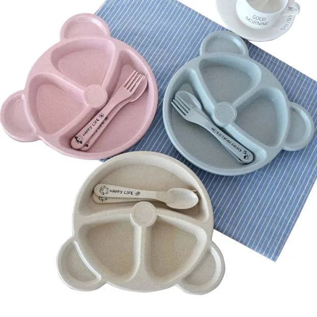 

Cute Cartoon Tableware Dish Set with Spoon Fork Eatting Dinnerware Fruit Meat Bread Training Dishes Kitchen Tool