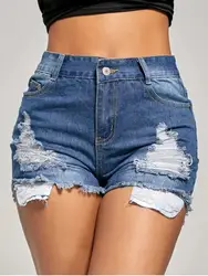 Для женщин джинсы для шорты плюс размеры Высокая талия джинсы Уличная S сексуальные брюки карманов 2019 летняя одежда девоче