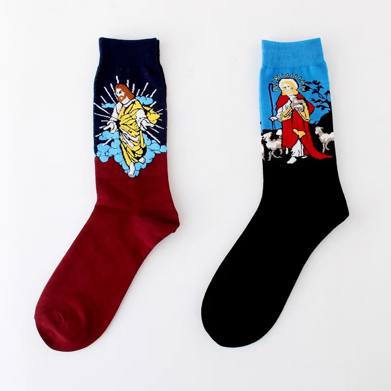 Горячая осень зима Ретро Женщины Искусство Ван Гог Фреска всемирно известная серия масляной живописи мужские носки забавные носки