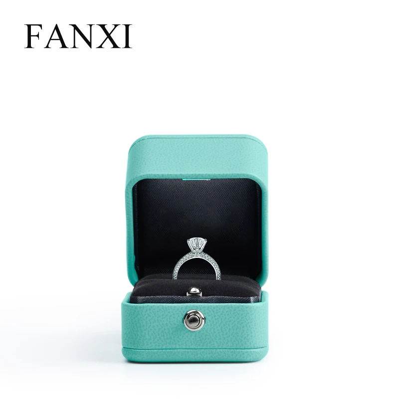 

FANXI New Arrival Romantic Blue Leather Jewelry Box Ring Packaging Box Necklace Box Gift Storage Special for Proposal Wedding