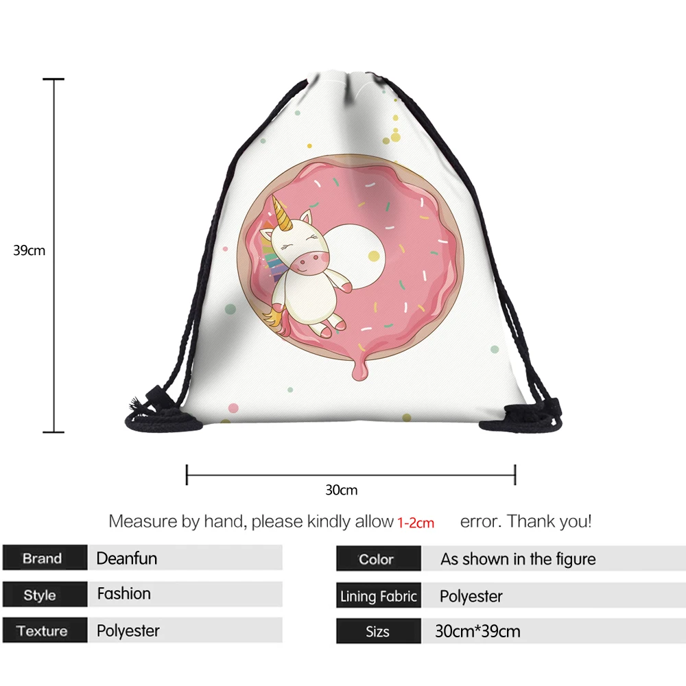 Deanfun Единорог шнурок сумки 3D печатных пончики узор Для женщин ранцы для путешествий Kawaii 50452