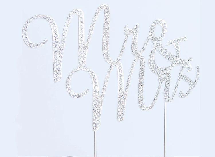 Fantasia MR  MRS casamento Diamante Rhinestone Gem bolo Topper 9 cm prata (2)