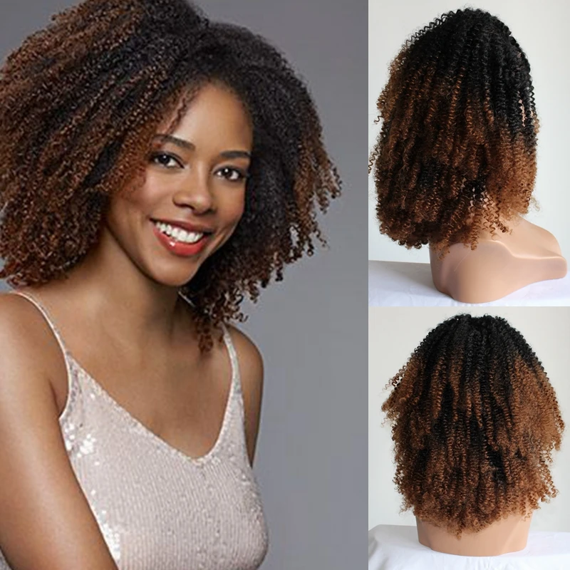 Afro kinky curly wigs ombre black to brown african american heat