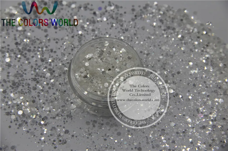 

B26154-120 Mix size White with a silve light Colors Hexagon shape Glitter for Nail art and DIY supplies1pack=50g