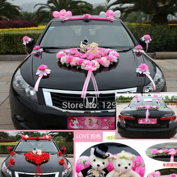 

pink wedding car Artificial flowers decoration with bear wedding house decoration wedding car decorative flowers wreaths