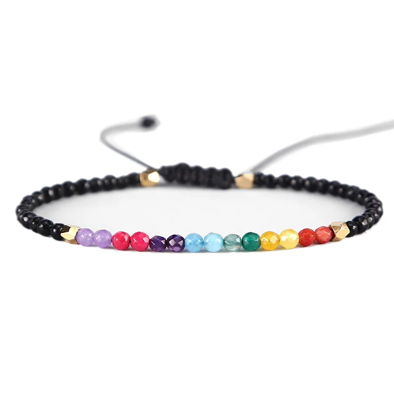 

12 Constellation Lucky Stone Beads Simple Bracelet 3Mm Beads Adjustable Bohemia Buddhism Women 7 Chakra Bracelets Yoga Om Char