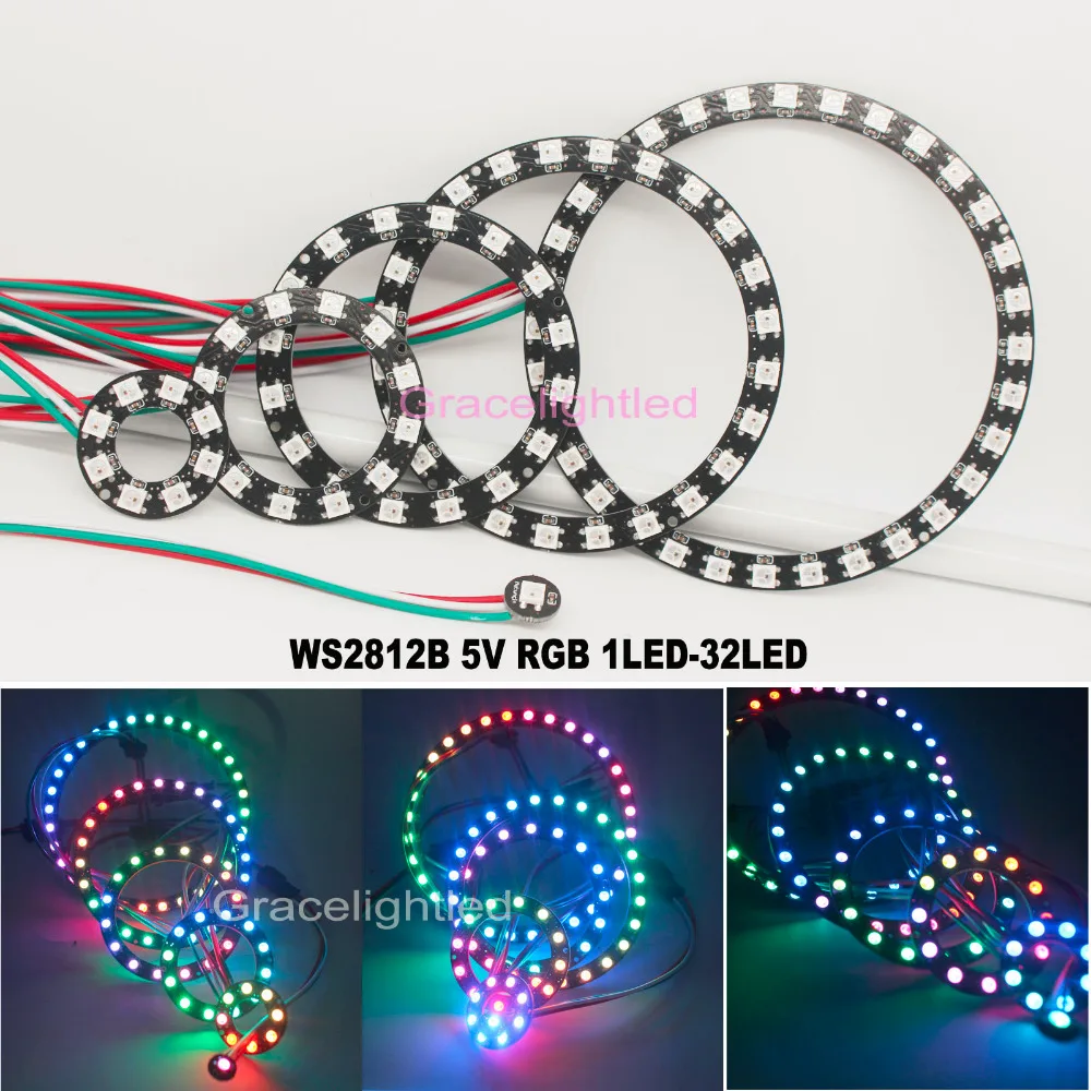 Светодиодная лампа WS2812 5050 RGB Builtin ws2811 IC 1 8 12 16 24 32 бит кольцевая 5 В входной