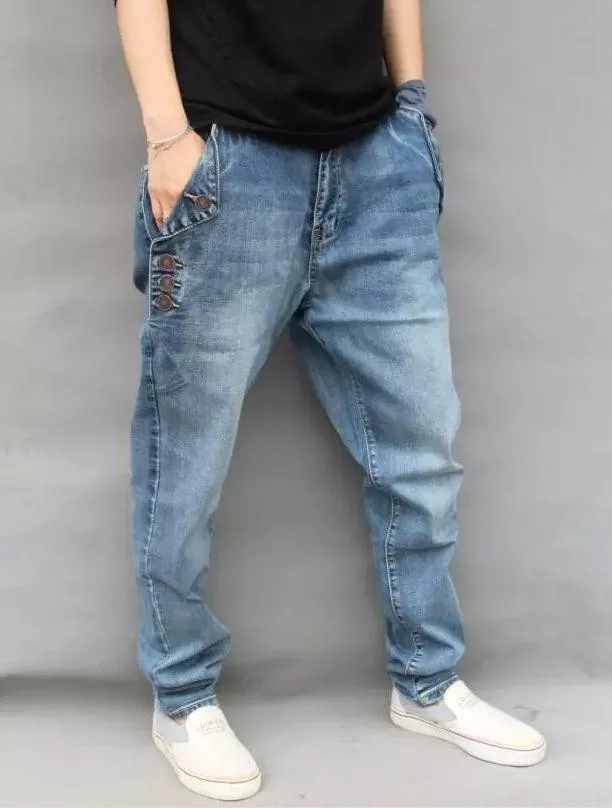 Новинка, мужские джинсы, хип-хоп штаны, эластичные, размера плюс, мешковатые штаны для бега, брендовые штаны-шаровары