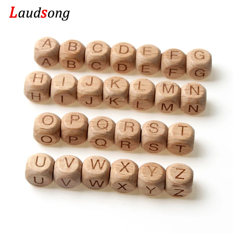 

20Pcs/lot Cube Wooden Square Letter Alphabet Beads 12mm Natural Beech Wood Beads For Jewelry Making DIY Necklace