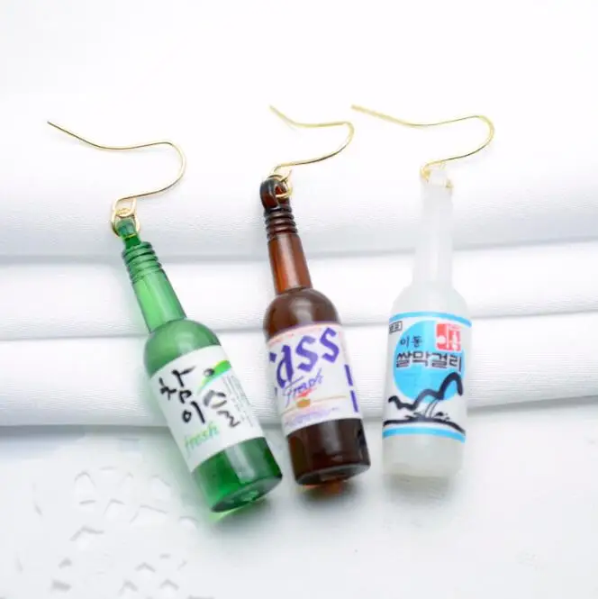 

Fashion Handmade Resin Wine Bottle Earrings Cute Personality Beer Earrings