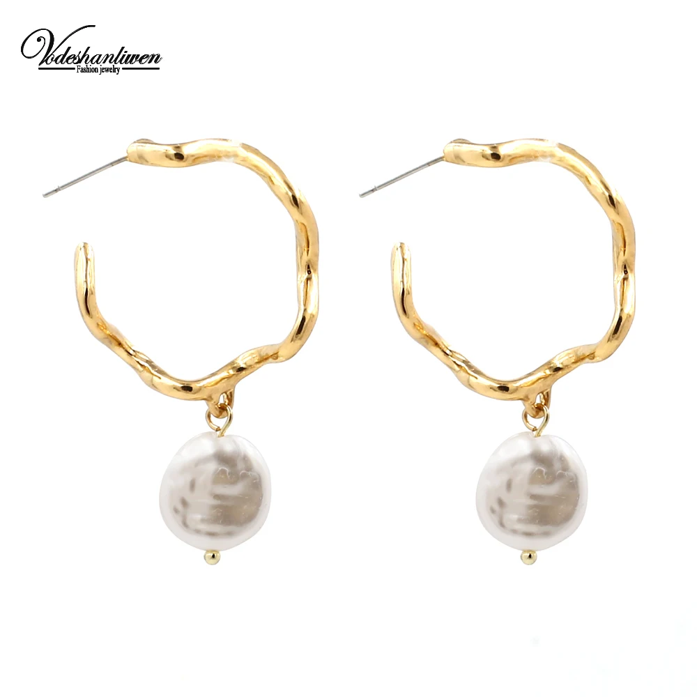 

Vodeshanliwen New Design Simulated pearl Water Drop Earrings High Quality Bohemian Gold Color Dangle Earrings For Women Jewelry