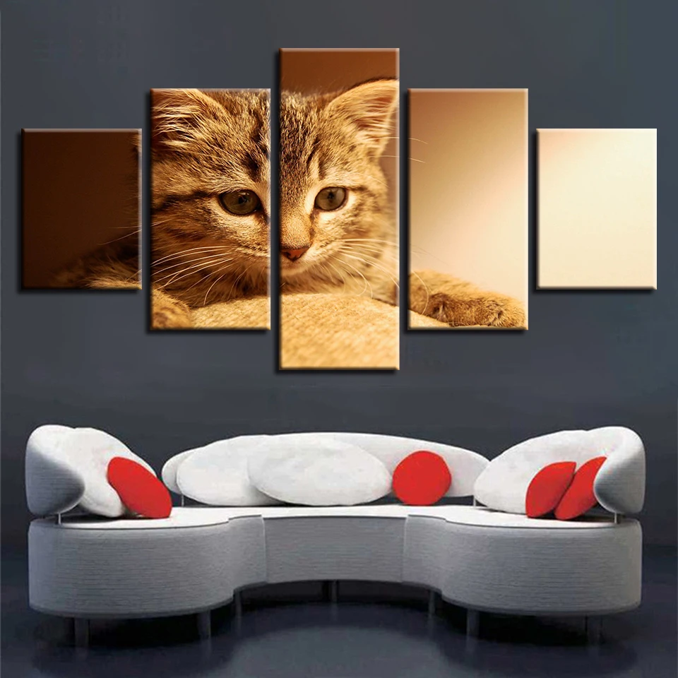 

Waterproof HD Printing Animals Canvas Pictures 5 Pieces Lovely Cats Modular Paintings Framework Decor Home Living Room Unframed