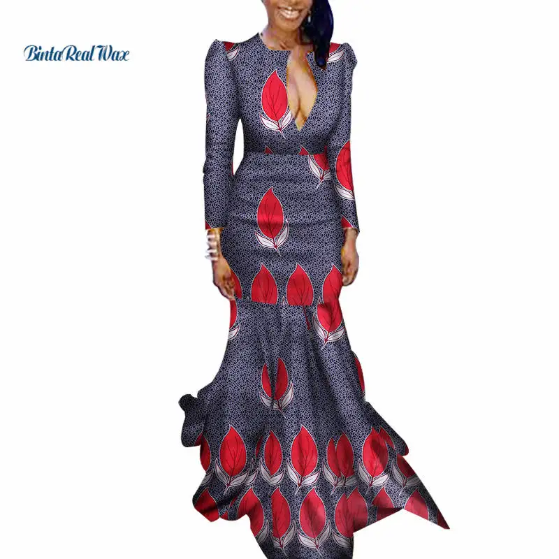 Новое Осеннее женское длинное платье Bazin Riche, хлопок, африканская восковая печать, платье в пол, традиционная африканская одежда WY2751 - Цвет: 6