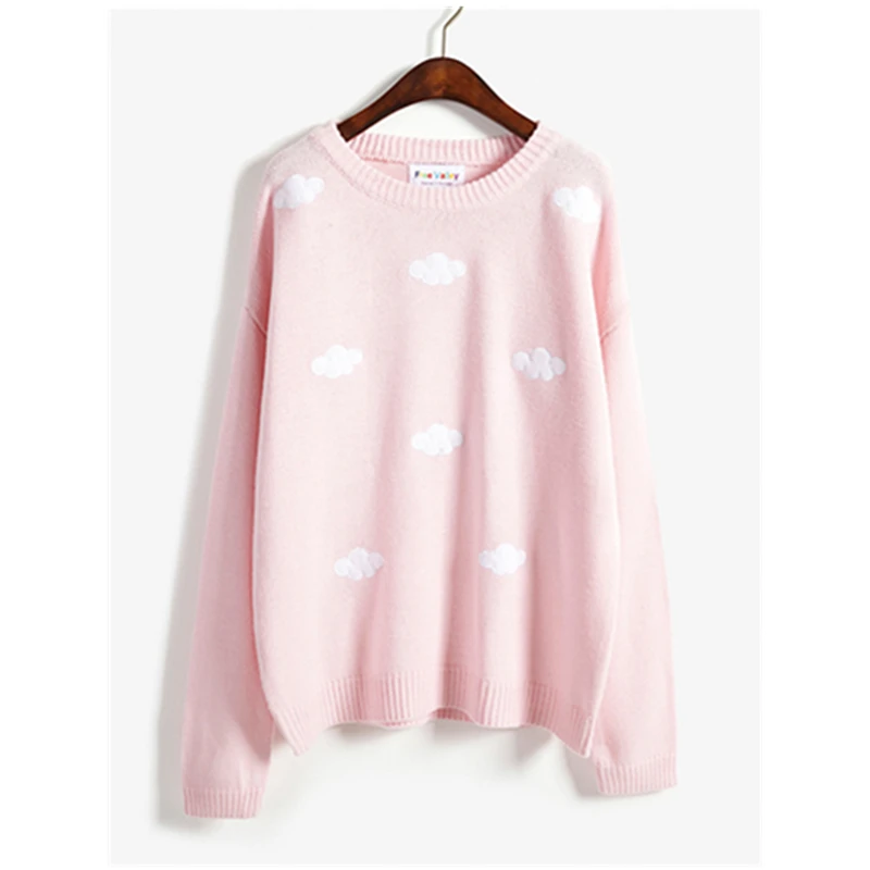 Kawaii Patch Knitted Sweater Women 2018 Winter Autumn Cute Clouds Women Sweaters And Pullovers Female Tricot Jumper Pull Femme