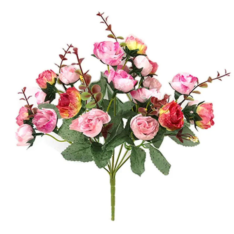 1Bunch Fresh Artificial Rose Flowers 21 Heads Romantic DIY Fake Silk Floral for Wedding Party Home Decoration