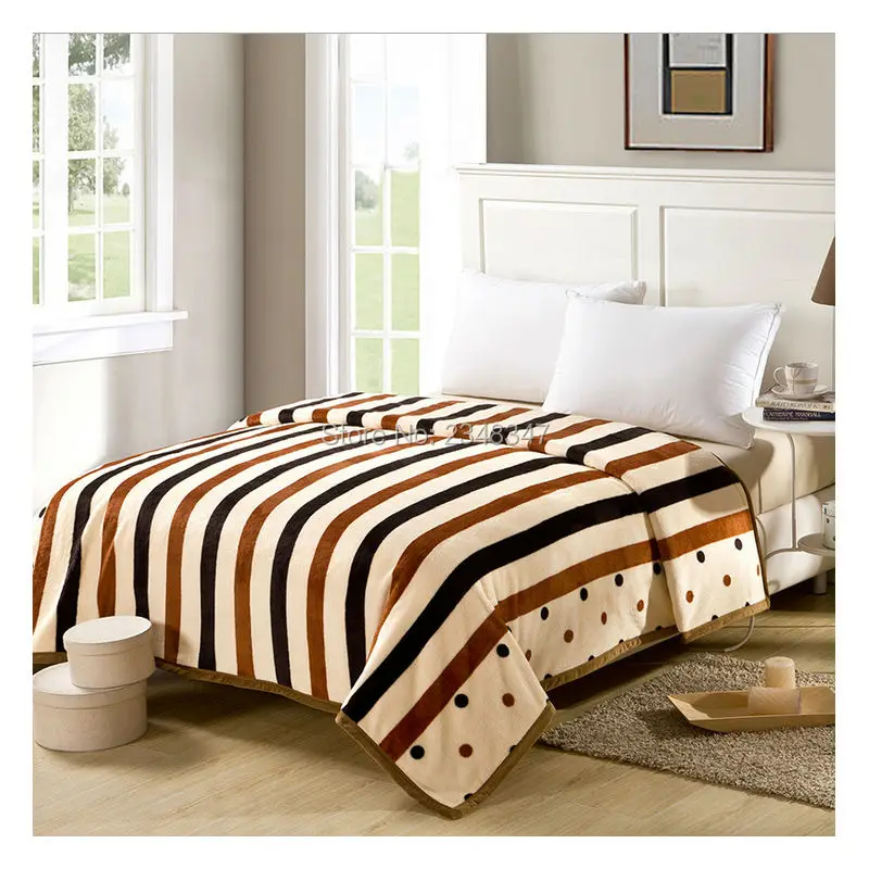 Quality Warm Plush Soft Faux Mink Fleece Blanket Throws Twin/Full/Queen/King Size Stripes Polka Dots Summer Autumn Spring Winter