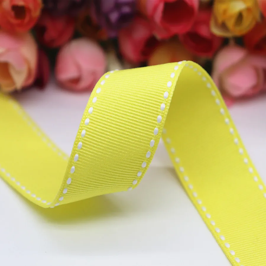Stitch Ribbons 5 Yards 9MM/25MM/38MM White Edge Dotted Line Hair Bows DIY Crafts Handmade Accessories
