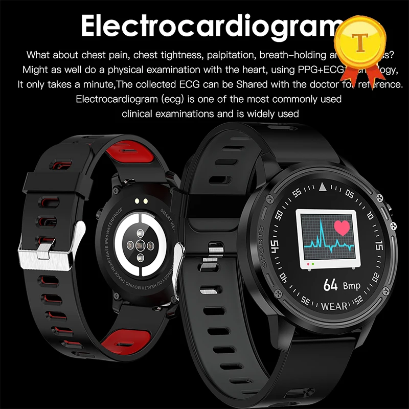 Смарт-часы с защитой от отпечатков пальцев, спортивные часы ЭКГ+ PPG, электрокардиограмма, измеритель пульса, измеритель артериального давления, IP68 водонепроницаемый смарт-браслет