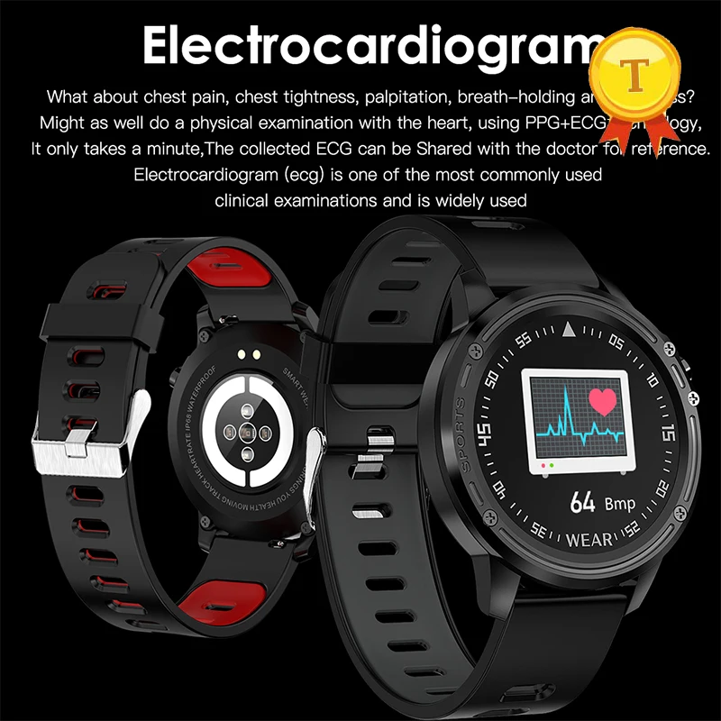 

Anti-Fingerprints SmartWatch Sports Watch ECG+PPG electrocardiogram Heart Rate Blood Pressure Test IP68 Waterproof Smart band