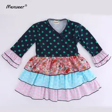 Осень, хлопковое платье в горошек с оборками, отделка горловины, платье с длинными рукавами, подарок для маленьких девочек, платье, аксессуары для одежды