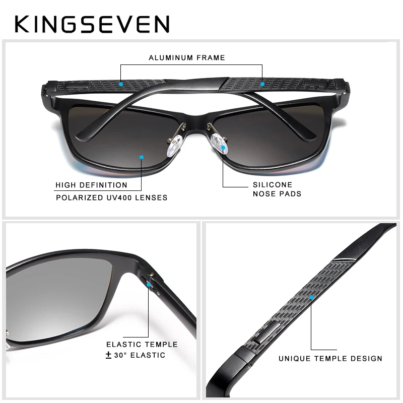 KINGSEVEN поляризованные мужские солнцезащитные очки алюминиевые квадратные для